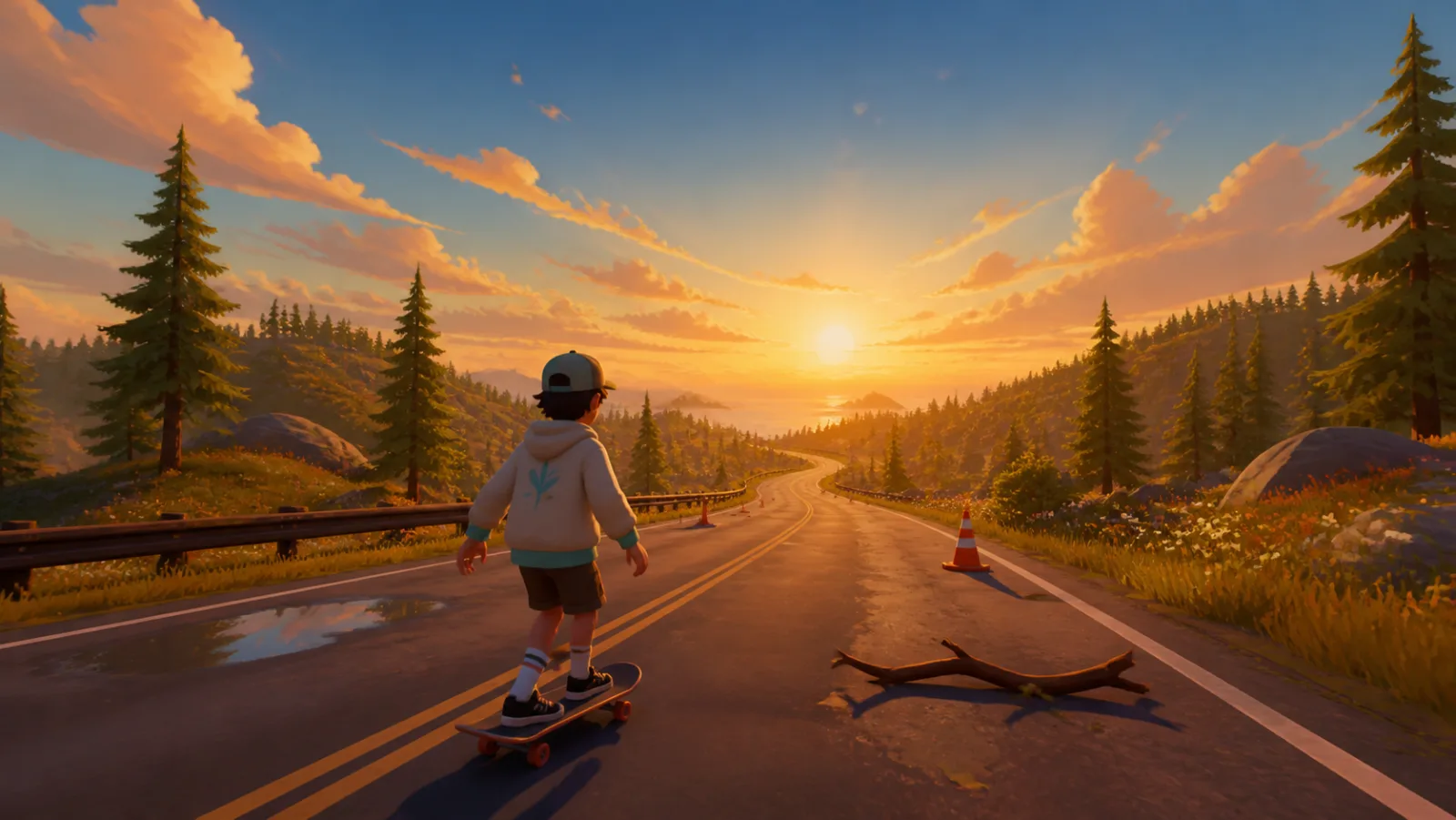 Concept preview of Path of Breeze sunset skateboarding gameplay